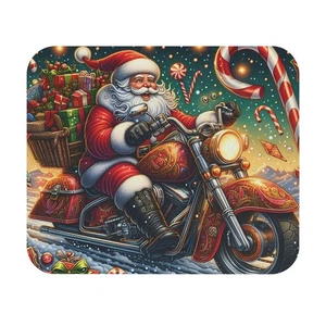 Festive Santa Motorcycle Mouse Pad, Christmas Desk Accessory, Holiday Gamer Pad - Picture 1 of 5