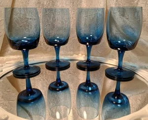 4 Gorham ACCENT DEEP BLUE (Navy) 6 3/8" MCM Retro Water Goblets Wine Glasses Set - Picture 1 of 8