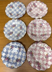 6 Mackenzie Childs Morning Glory 9" Fluted Luncheon Plates - 3 Blue & 3 Pink - Picture 1 of 8