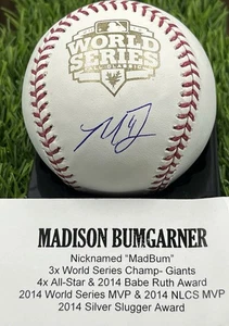 Madison Bumgarner Signed 2012 World Series Baseball Giants MLB Tristar Dual COA - Picture 1 of 2