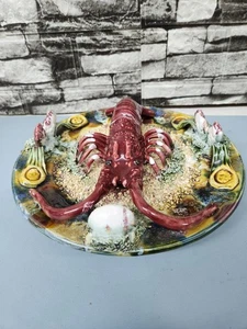 Majolika Wandrelief Palissy Ware Hummer Meeresfrüchte Wandplatte 10,5" - Bild 1 von 6