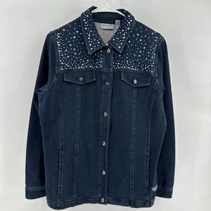 Quacker Factory Dream Jeannes Blue Knit Jacket with Rhinestones Size M A256683 - Picture 1 of 7