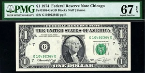 1974 $1 Chicago Federal Reserve Note 1908-G • PMG 67 EPQ • GD Block TOP POP 4/0 - Picture 1 of 2