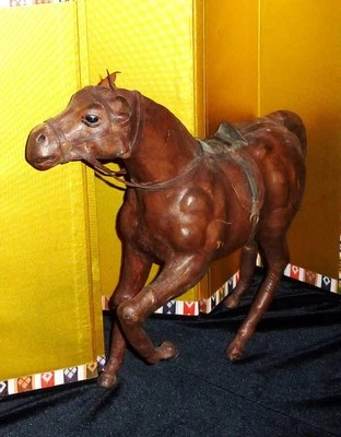 Old Brown Leather Horse in Galloping Position Doll Toy Figure #051414050 - Image 1 of 4