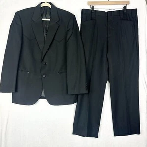 Circle S 2 pc Suit Blazer Size 44R Pants 37x30 Wool Blend Black Western - Picture 1 of 9