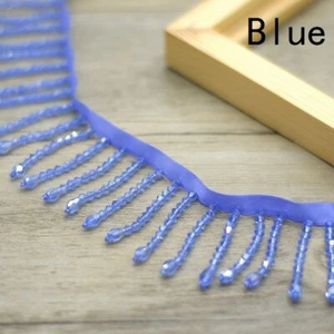 1m Beaded Crystal Tassel Trim Fringe Ribbon Edge DIY Curtain Decor Costume Sew - Picture 1 of 32