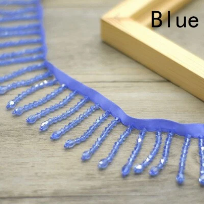 1m Beaded Crystal Tassel Trim Fringe Ribbon Edge DIY Curtain Decor Costume Sew - Image 1 of 4