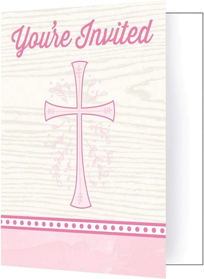 Divinity Pink Cross Christian Religious Theme Party Invitations w/Envelopes - Image 1 of 1