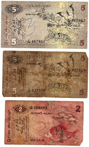 1979 Sri Lanka Banknote P83, P84 Ceylon Central Bank 2 an 5 Rupees circulated - Picture 1 of 2