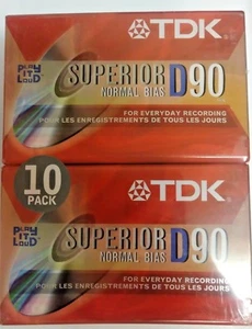 Paquete de 10 cintas de casete de sesgo normal superior TDK D90 IEC 1/Tipo 1 - SELLADAS - Imagen 1 de 4