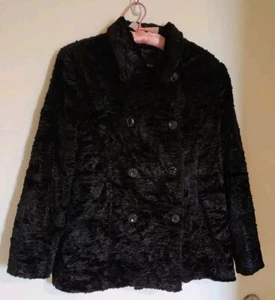Weatherproof Black Faux Fur Button Coat - Picture 1 of 13