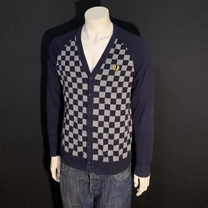 Fred Perry Cardigan Button Checked Navy Size M - Picture 1 of 11