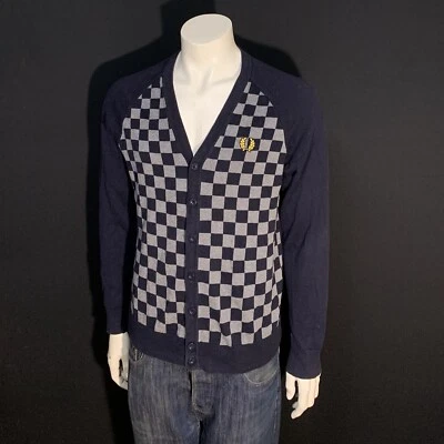 Fred Perry Cardigan Button Checked Navy Size M - Image 1 of 4
