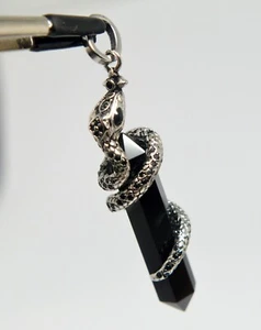 COLGANTE SERPIENTE OBELISCO ÓNIX NEGRO PLATA ESTERLINA 925 GÓTICO - Imagen 1 de 9