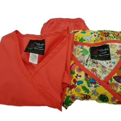 Scrubs 2XL Beach And Solid Tangerine Top and solid Pants By Honolulu Scrubs - Image 1 of 4