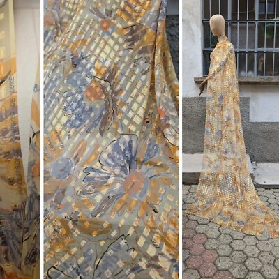 1920’S RARO TECIDO DE CHIFFON DE SEDA FLORAL MALLINSON RICO COM DESIGN QUADRADO DE CETIM - Imagem 1 de 4