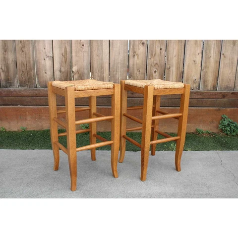 Set of 2 Vintage French Country Rush Barstools Bar Stools Counter Stools Cover