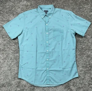 Van Heusen Shirt Mens Large Green Pinapple All Over Print Short Sleeve Preppy - Picture 1 of 17
