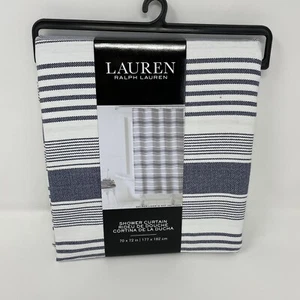Ralph Lauren Nautical Blue Shower Curtain Blue White Striped 100% Cotton 70X72 - Picture 1 of 5
