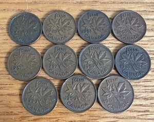 Kanadischer Penny (11 Stück) 1945,49,51,52,57,65 Pennies *KOSTENLOSER VERSAND* - Bild 1 von 2