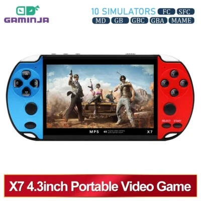 GAMINJA X7 4.3" Handheld Console HD IPS Screen Built-in 10000 Retro Games GBA NE