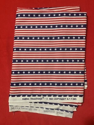Vintage 90s American Flag Star Spangled Striped Cotton Fabric 51x44” - Image 1 of 4