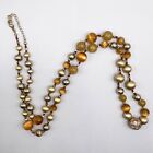 Lauren Conrad Necklace Gold Tone Beaded Orange Boho Modern Peasant 38" Chain