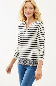 J.Jill - M - NEW Great Soft Relaxed Oatmeal Heather Lace-Up Pullover ~ NWT(1A10) - Picture 1 of 7