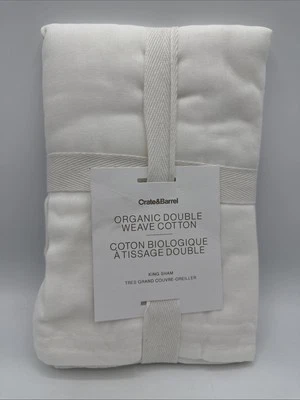 "Crate&Barrel Orgánico Doble Tejido Algodón King Sham (1) Blanco Nuevo con Etiquetas 20""x36""" Foto 1 de 2
