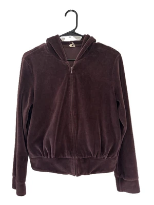 Mujer Vintage Retro J. Sudadera con Capucha Crew Velour Cremallera - M, Marrón - Leer Foto 1 de 4