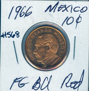 1966 Mexiko 10 Centavos feinste Erhaltung Stempelglanz rot Auktion #568 - Bild 1 von 2