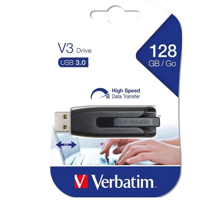 Verbatim Store'n'Go V3 USB 3.2 SuperSpeed Drive 128GB - Backup Storage, Grey, Wi - Image 1 of 1