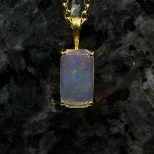 Simple Welo Ethiopian Emerald Cut Opal Pendant - Picture 1 of 3