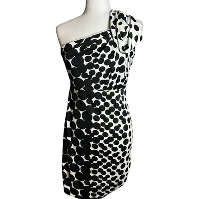 Vestido de cóctel The Limited para mujer negro blanco lunares mod un hombro XS NUEVO CON ETIQUETAS Foto 1 de 4