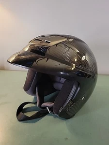 HJC Carbon Open Face Helmet Black Med Visor Vented DOT 7 1/8 - 7 1/4 Inch 58 Cm - Picture 1 of 10
