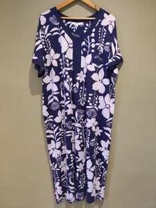 QVC Carole Hochman Women's Tuscan Floral Kaftan Dress Navy / Lilac Medium - Picture 1 of 4