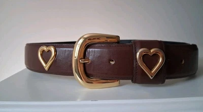 Cinturón de cuero marrón vintage Ann Taylor adornos de corazón tono dorado L para mujer Foto 1 de 4