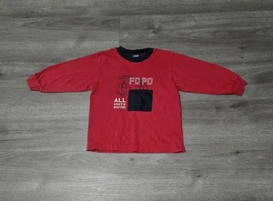 Vintage Osh Kosh Long Sleeved Red Shirt Boys Size 3T Fireman Firetruck - Picture 1 of 8