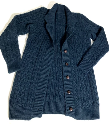 Винтажный LL Bean Ирландии женщин S шерсти длинный кабель трикотажа кнопка кардиган коттедж кабина - Изображение 1 из 4