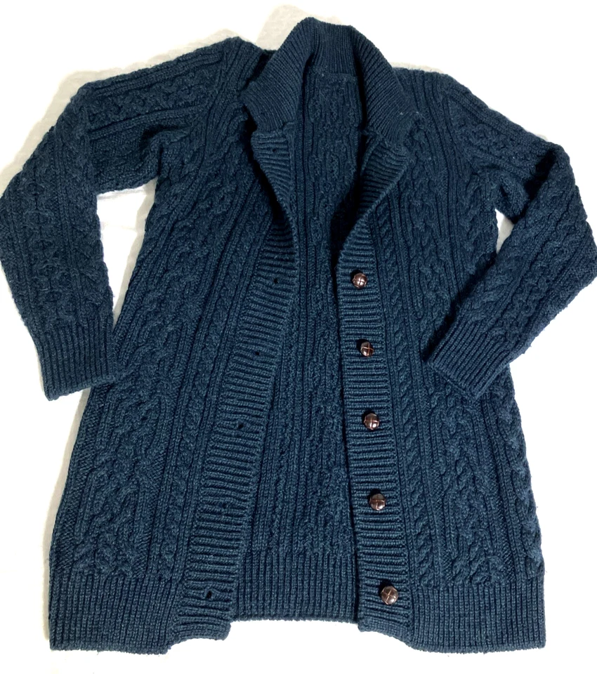 Cárdigan de Colección LL Bean Ireland Para Mujer S Lana Largo Tejido con Cable Botón Cabaña Foto 1 de 4