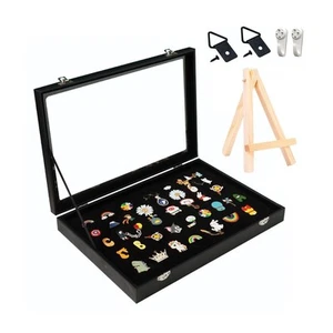 Black Dustproof Pin Display Case Shadow Box Frame with Hooks for Military Med... - Picture 1 of 7