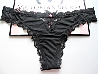 VICTORIA'S SECRET DREAM ANGELS Tanga Panty VS Negro S M L XL Borde de Encaje Nuevo con Etiquetas Foto 1 de 4