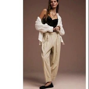 NEU Free People Gr. M Preppy Popeline Pull On Hose Birke weites Bein WINZIGER FEHLER - Bild 1 von 7