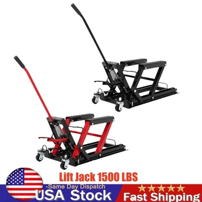 1500lbs Hydraulic Motorcycle Lift Table 4 Wheels ATV Dirt Bike Scissor Lift Jack Foto 1 de 4