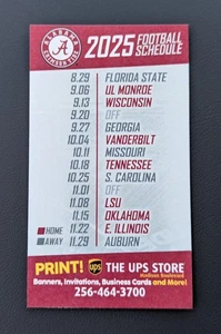 Tarjeta de calendario de bolsillo de fútbol americano universitario de Alabama y Auburn 2025 NCAA SEC 🏈🏈 - Imagen 1 de 2