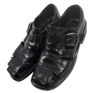 Kenneth Cole Black Leather Fisherman Sandals Mens 11 Made in Italy Quiet Luxury - Picture 1 of 5