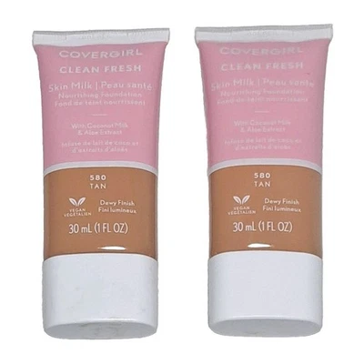Covergirl Clean Fresh Skin Milk Nourishing Foundation 580 TAN Lot Of 2 Vegan - Image 1 of 4
