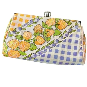 American Vintage Clutch- some damage- raspberries blue- checkered faded - Picture 1 of 8