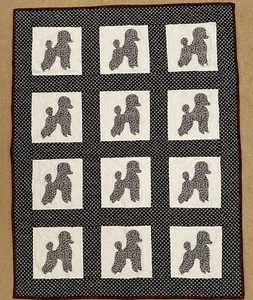 Pretty Appliqued Poodle/Labradoodle Lap Quilt- Black, Red and White - Picture 1 of 4