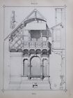 Balkon, Architektur - alte Tafel aus 1895 architecture old print T41